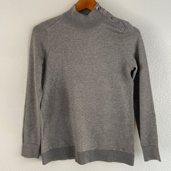 NWOT Calvin Klein mock turtleneck sweater ribbed gray metallic silver size S - Picture 1 of 6